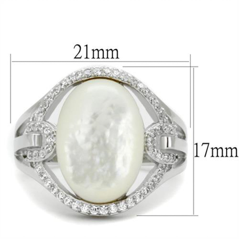 ARTS456 Women's .925 Sterling Silver Rhodium Plated Precious Stone Conch Engagement Ring